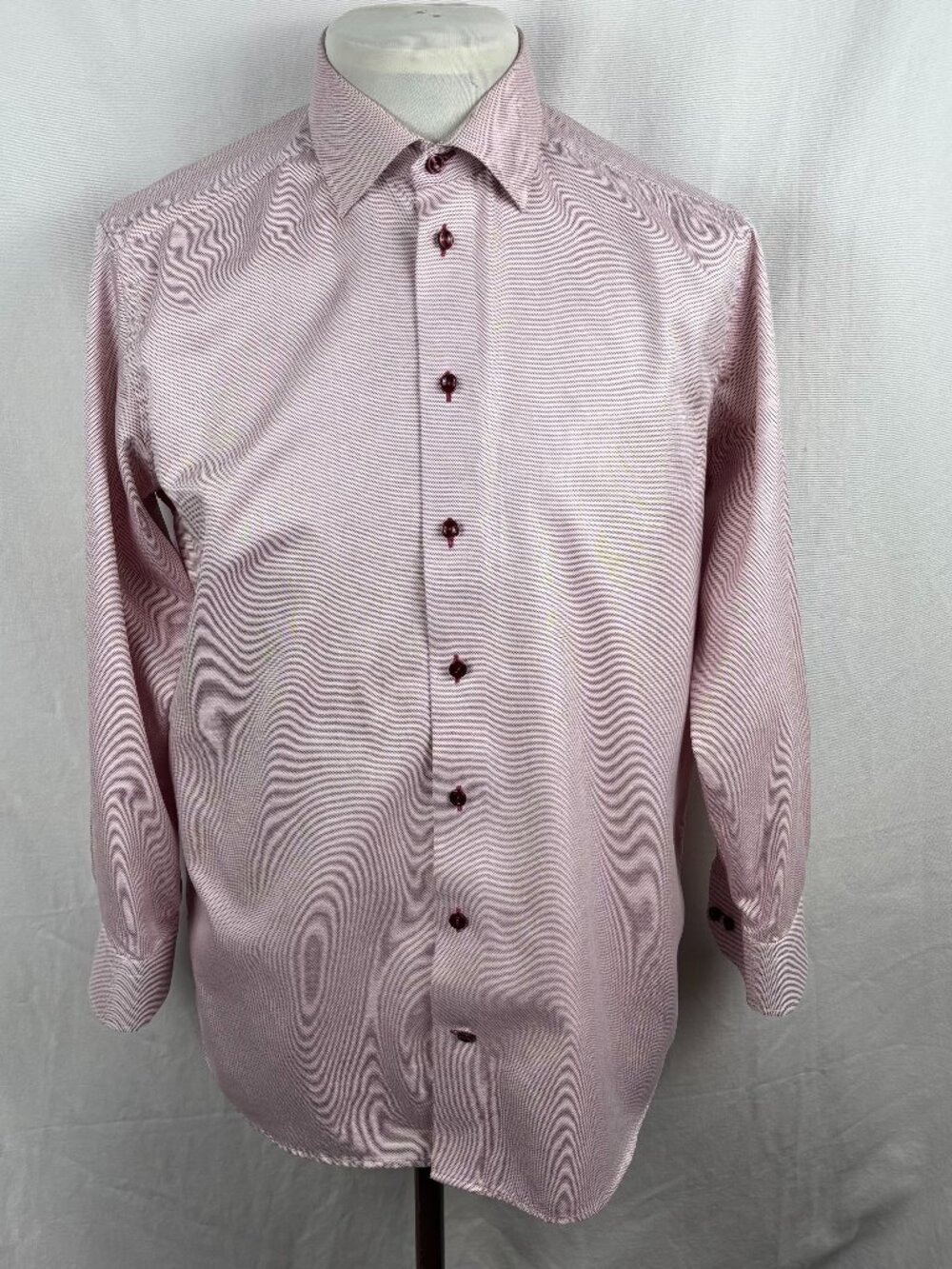 Eton Contemporary Pink Geometric Cotton Dress Shirt 16.5 42 Made in Romania